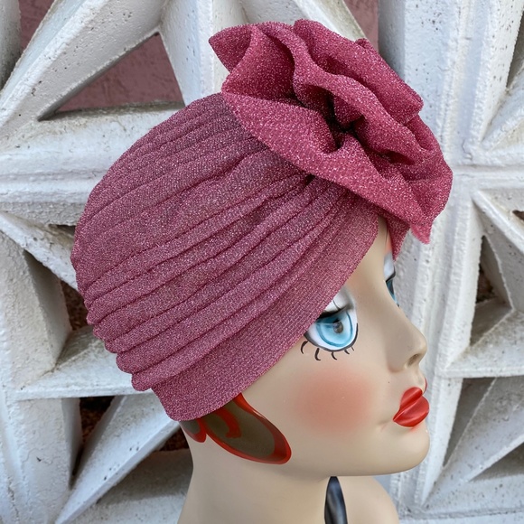 Baby Pink Gorgeous sparkle metallic flower turban cloche - Picture 4 of 4
